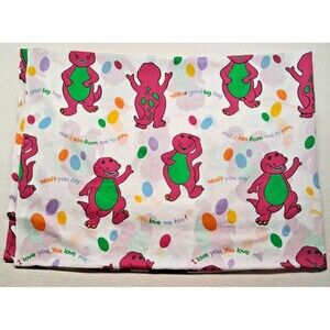 Vintage Barney and Friends Twin Flat Bed Sheet Lyons 1992 I Love You Fabric